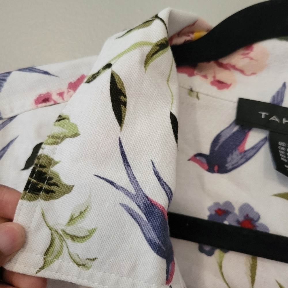 Tahari Women's Plus Size White Floral Linen Blend Shirt Jacket. Size 1X Coastal - Picture 6 of 13
